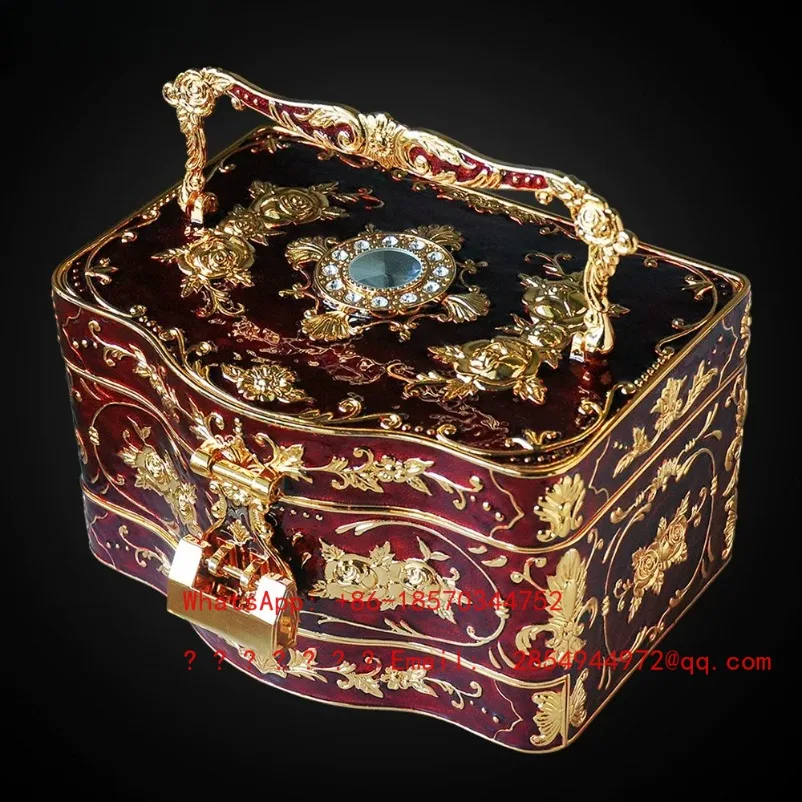 2026    Three-layer European Princess Jewelry Box, Built-in Mirror with Lock, Large Jewelry Ring Storage Box.