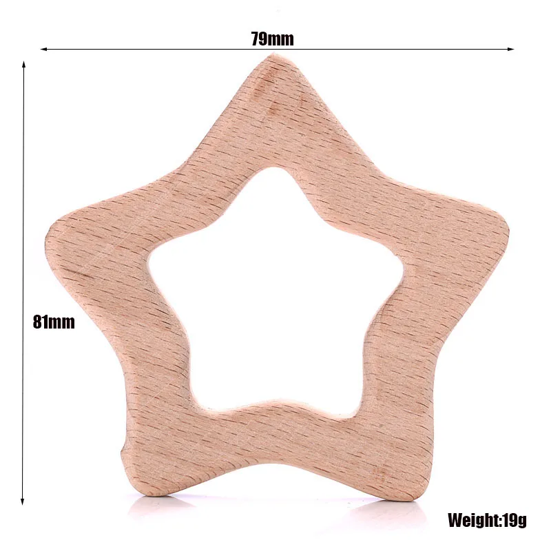 1Pcs Baby Wooden Teether Beech Wood Star Plant Animal Heart Shape Teether Eco-Friendly Unfinished Baby Grasping Chew Toys