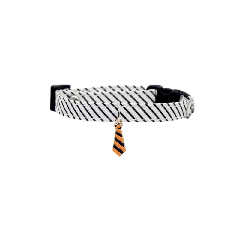 

*Cat Collar Bow Tie Striped Twill Lettering Lightweight Small Dog Decorative Necklace