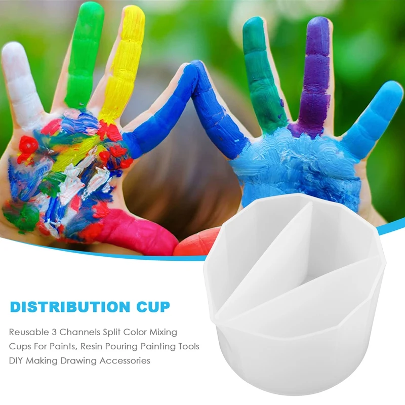 color cup Reusable 3 Channels Split Color Mixing Cups for Paints, Resin Pouring Painting Tools DIY Making Drawing Accessories