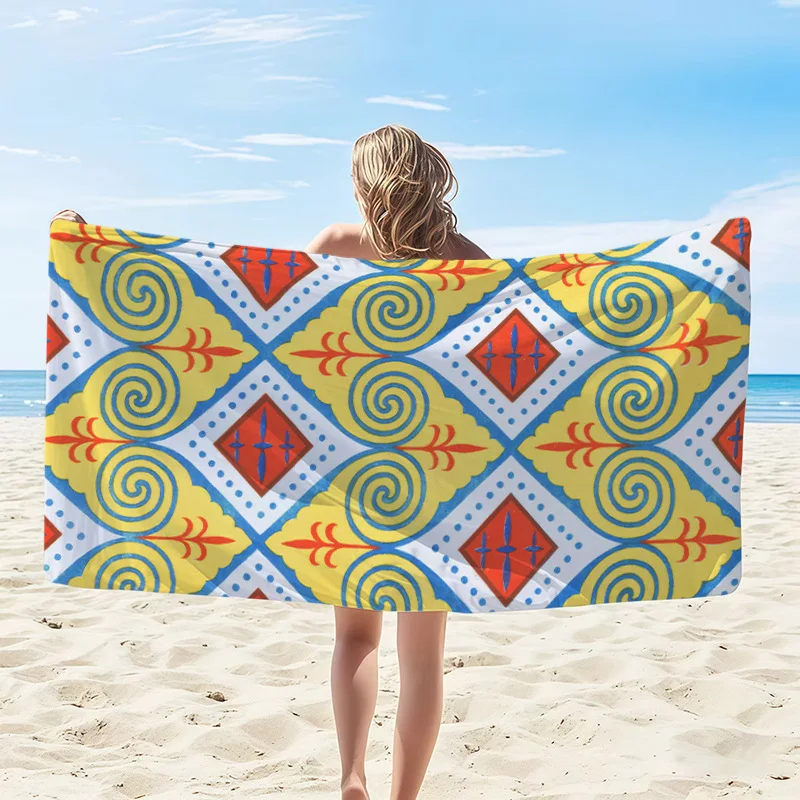 Ocean Blue Gold Swirl Beach Towel, Microfiber Quick Dry Towel, Sand Free Non-Shedding, Surfing Wrap, Beach Blanket