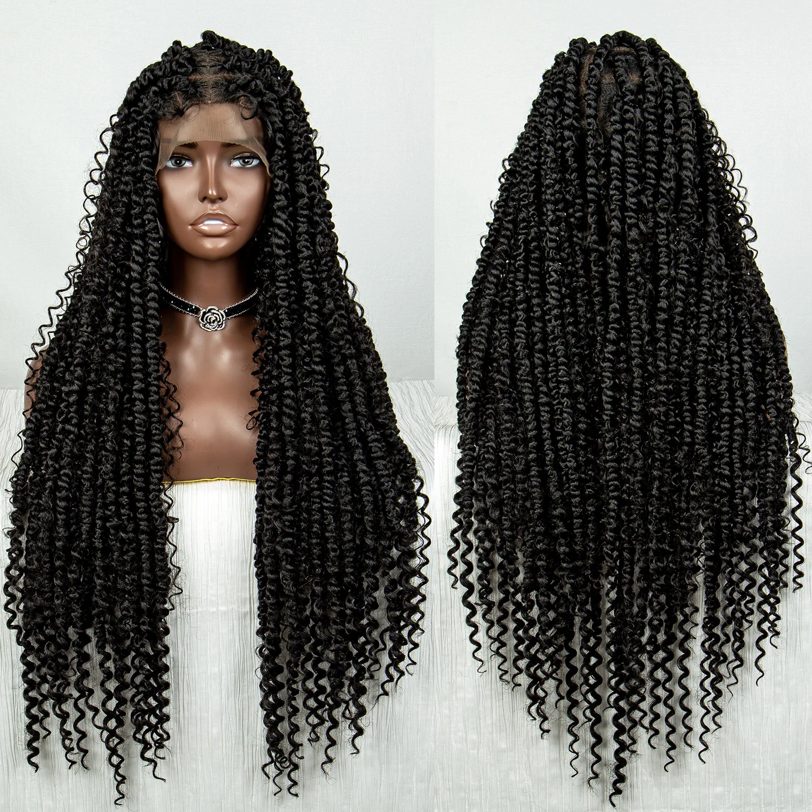 Peruca trançada de cornrow cheia de renda para mulheres, peruca sintética, frente de renda, grande sem nós, caixa tranças peruca 36 ", alta qualidade