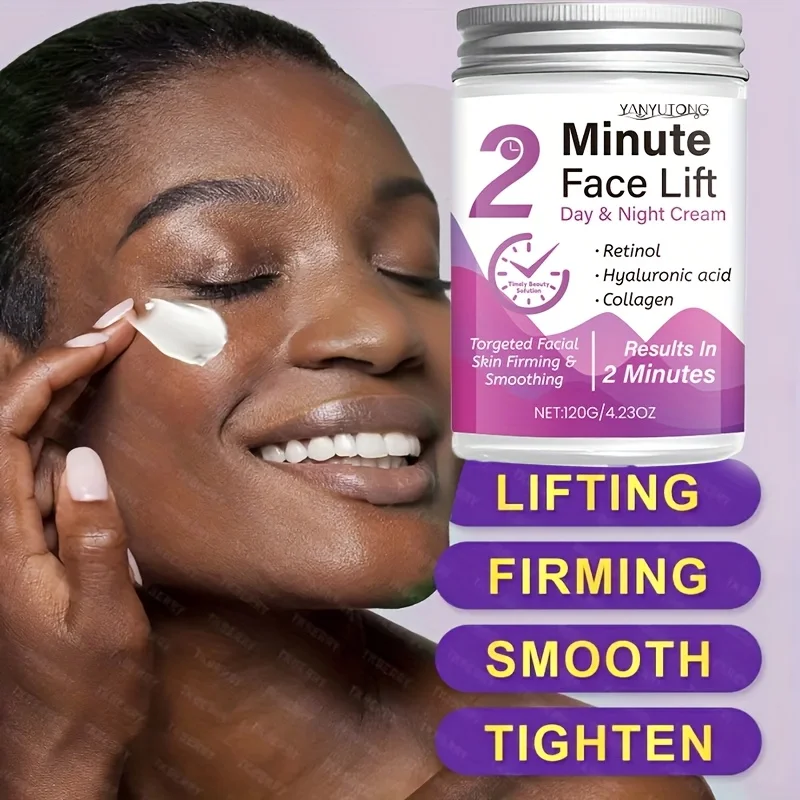 

2-минутный дневной и ночной крем для лифтинга лица содержит ретинол, гиалуроновую кислоту и увлажняющий лосьон с коллагеном