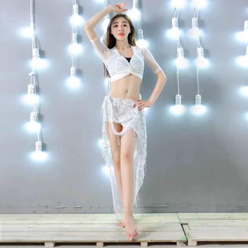 

Customized Belly Dance Costumes Set Practice Clothing Waterfall Streamlined Skirt Comfortable Class Group Clothing Top and Skirt