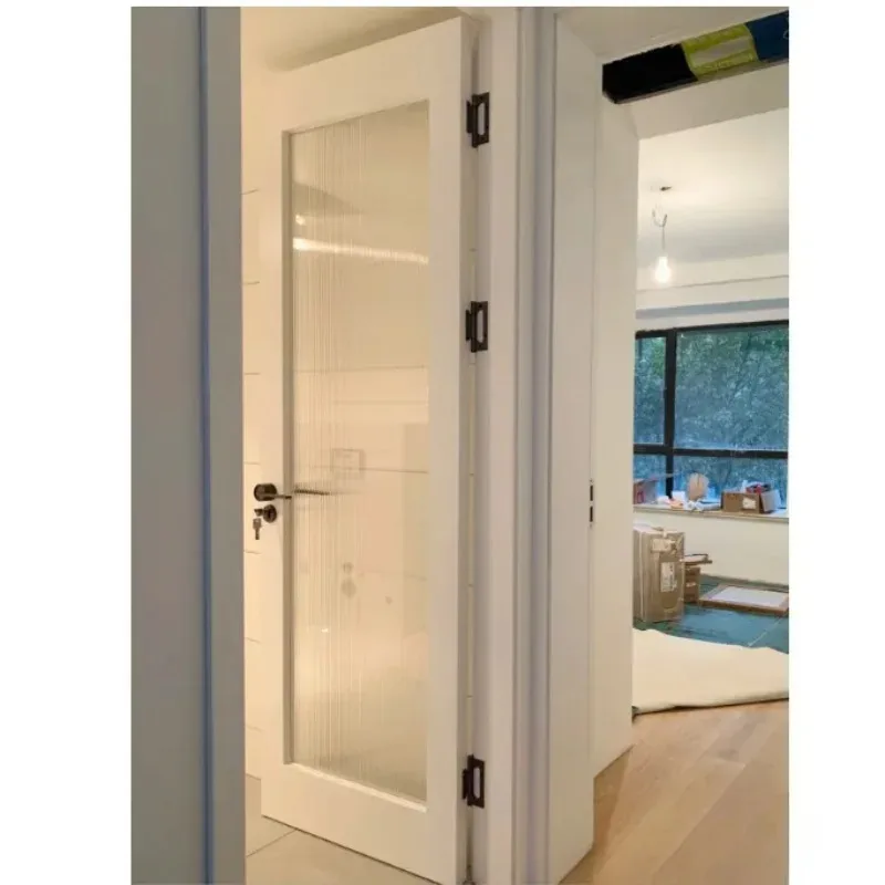 Wooden door Solid wood curved paint baked glass door Changhong simple French Internet celebrity extremely composite bathroom