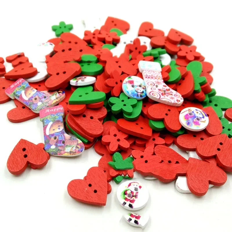 50PCS 15-25mm 2-Holes Wooden Buttons DIY Christmas Series Buttons Scrapbooking for Wedding Decor Sewing Accessories