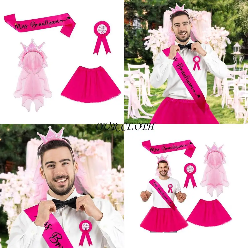 

4Pcs Men’s Bachelor Party Costume Set for Wedding Stag Night Party Decorations Y1AC