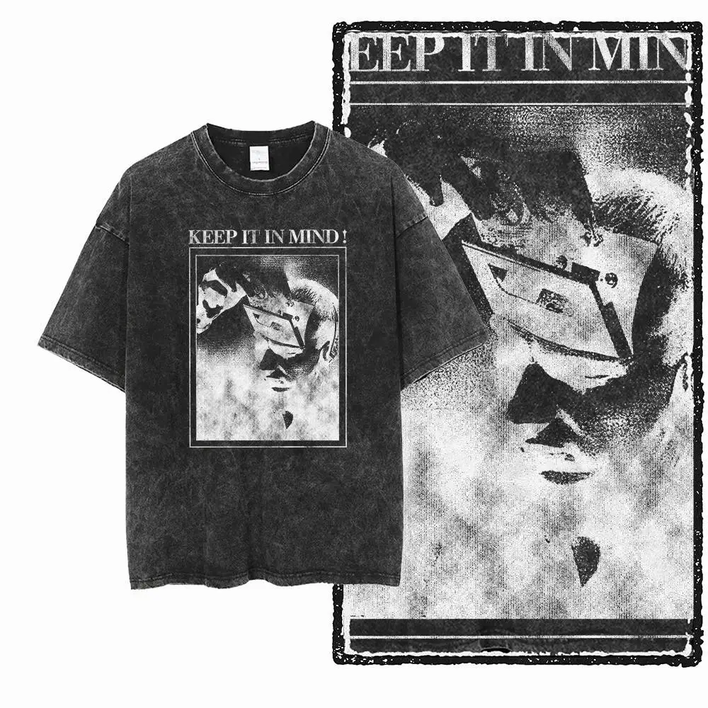 Chemise à motif imprimé COOLMIND pour hommes et femmes, grande taille, en coton frais, délavé à l'acide, vêtements de rue, col rond, T-shirt pour hommes et femmes