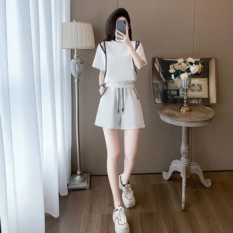 Casual Female Shorts Two-piece Top and Bottom Women\'s Short Sets 2 Pieces New Coordinated Matching Chic Elegant With Jacket Full