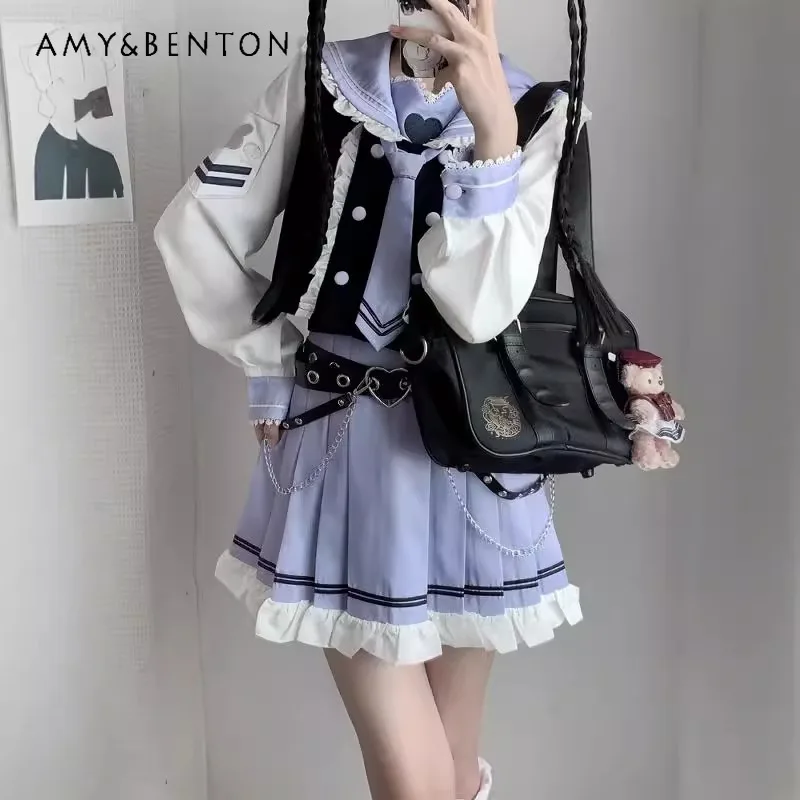 

2025 New Original Japanese Summer Jk Uniform Sweet College Wind Sailor Suit Long Sleeve Skirt Suit For Women