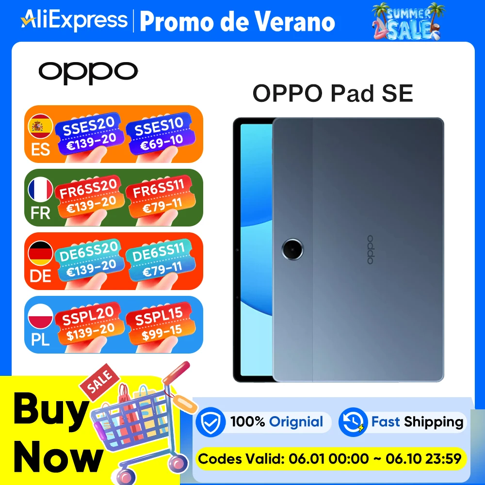 Tableta OPPO Pad SE de 4 GB + 128 GB azul, resolución 1920*1200, batería de 934…