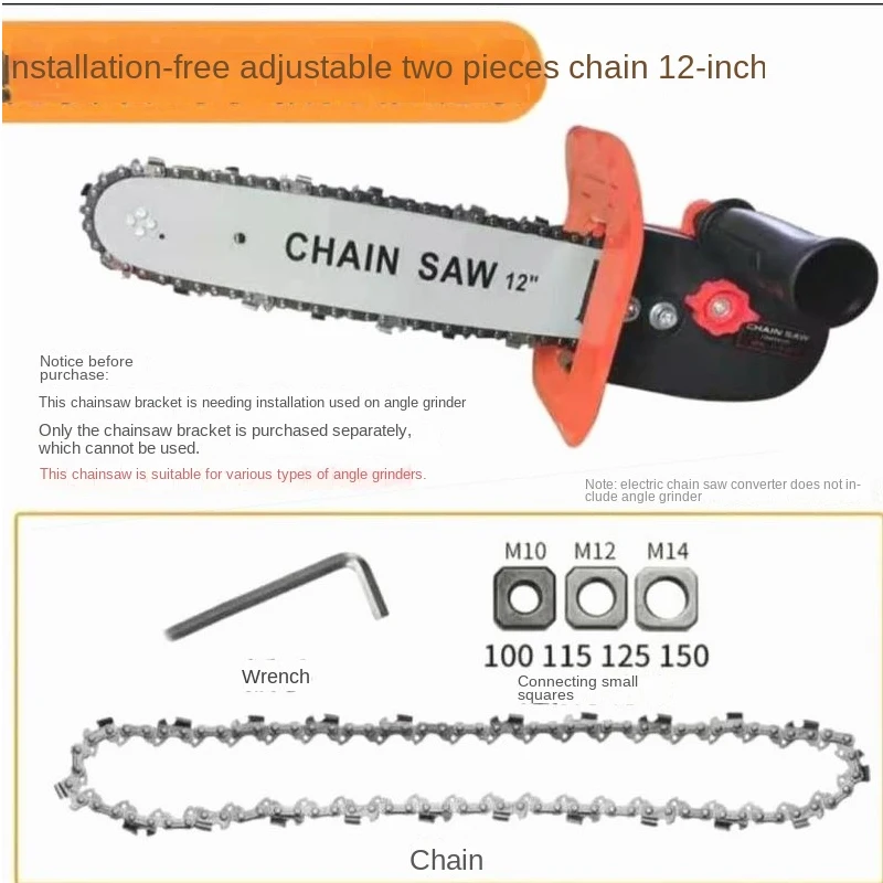 전기 체인 톱 범용 12 인치 조정 가능한 범용 M10/M12/M14 체인 톱 부품 변환기 앵글 그라인더 액세서리