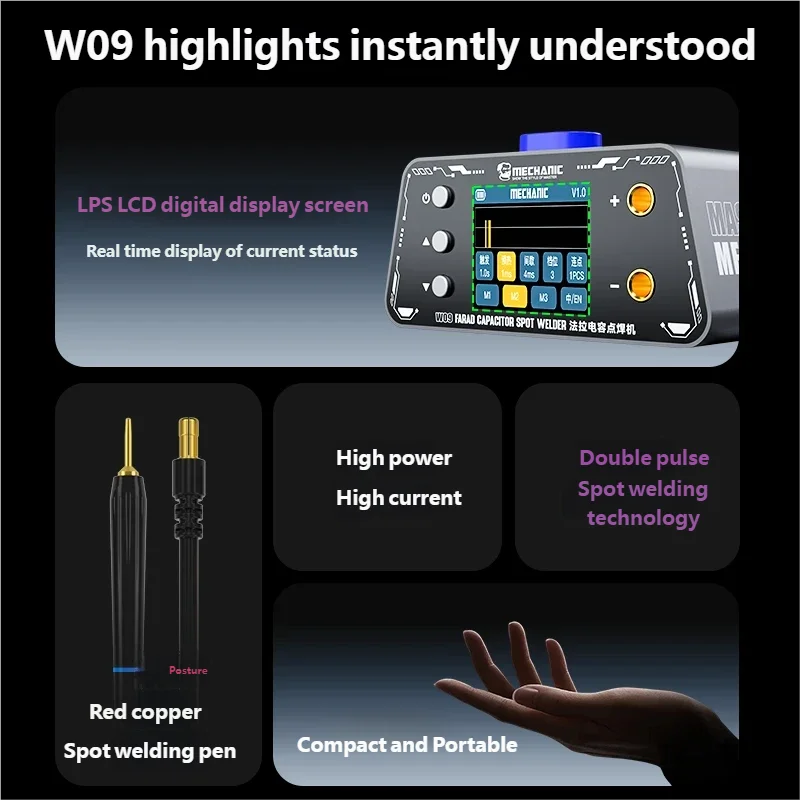 MECHANIC W09 Farad Capacitor Spot Welder 5500W 1100A with Digital Display Battery Pack Assembly & Cell Repair Tools