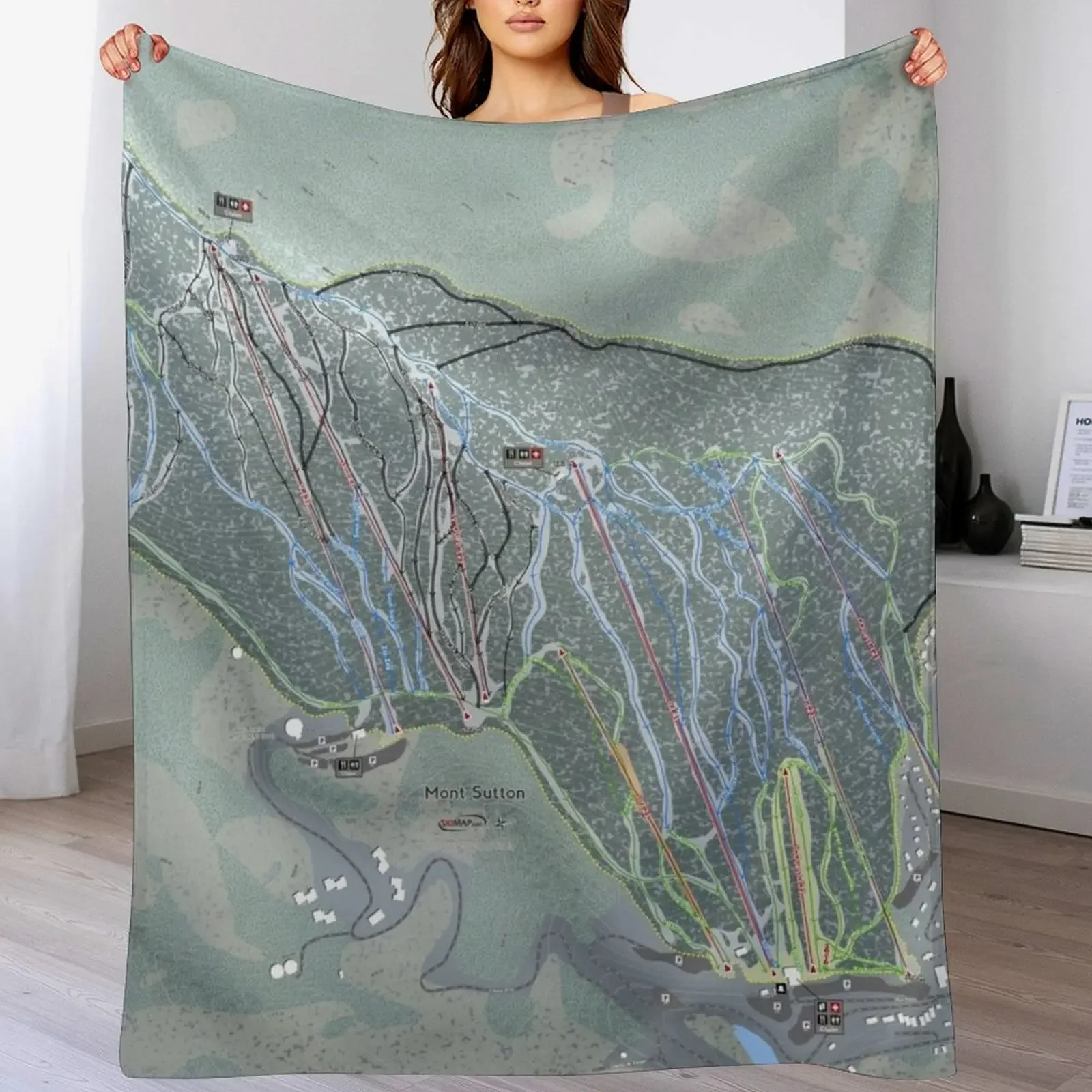 Mont Sutton Resort Trail Map Throw Blanket Lightweight Cozy Blanket for Bed Sofa