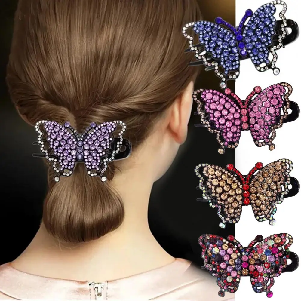 Elegant Hair Claw Butterfly Shape Colorful Rhinestone Strong Claw Anti-slip Anti-break Hair Decor Party Lady Hair Grip Accessori