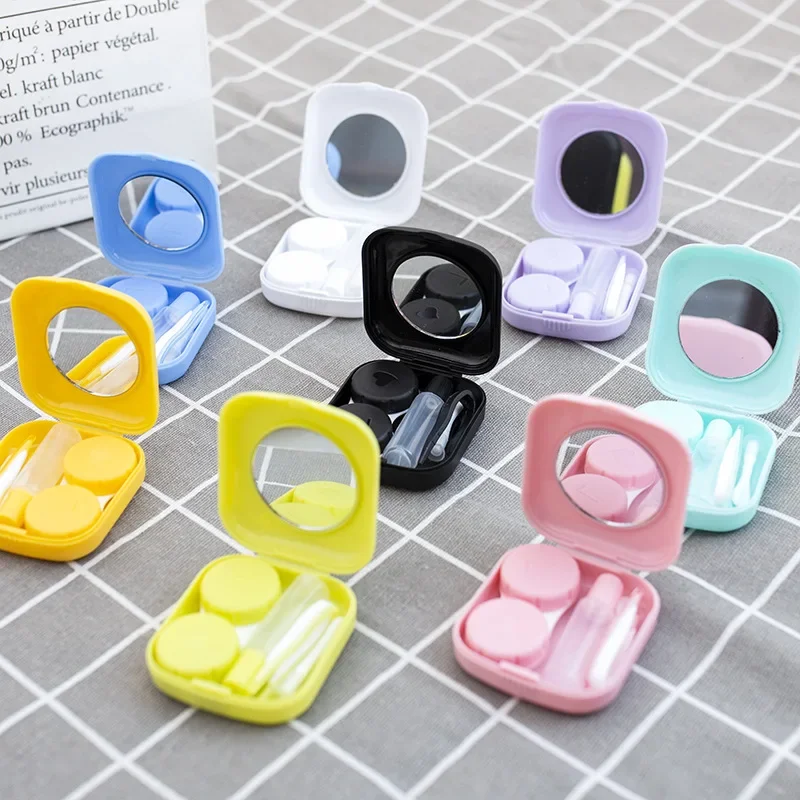 4Pcs/box Candy Solid Portable Cute Contact Lenses Box Lens Case for Eyes Care Kit with Mirror Case Holder Container Women Gift