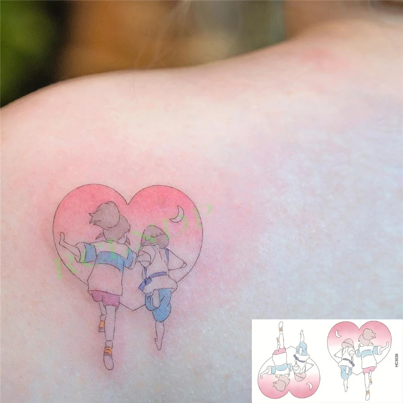 Pegatina de tatuaje temporal a prueba de agua, dibujos animados de Anime, patrón de amor de mar, tatuaje Flash, tatuaje falso, arte corporal para