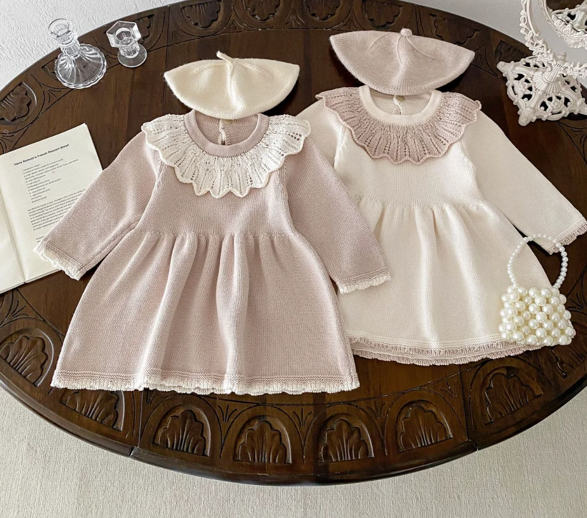 

Baby Girl Clothes Autumn Winter 2024 Knitted Baby Dresses Long Sleeve Cotton Princess Kids Toddler Sweater Dress For Girl 1-3Y