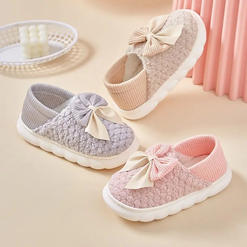 

Женские домашние противоскользящие тапочки для беременных и послеродового периода, корейский стиль, милый бант, мягкая подошва, на флисовой подкладке, осень-зима
