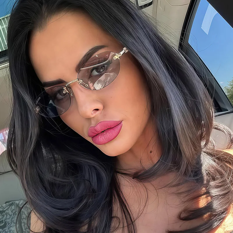 

Овальные безрамочные модные солнцезащитные очки, легкие роскошные элитные женские солнцезащитные очки в стиле ретро, индивидуальные вогнутые стильные солнцезащитные очки для горячих девушек