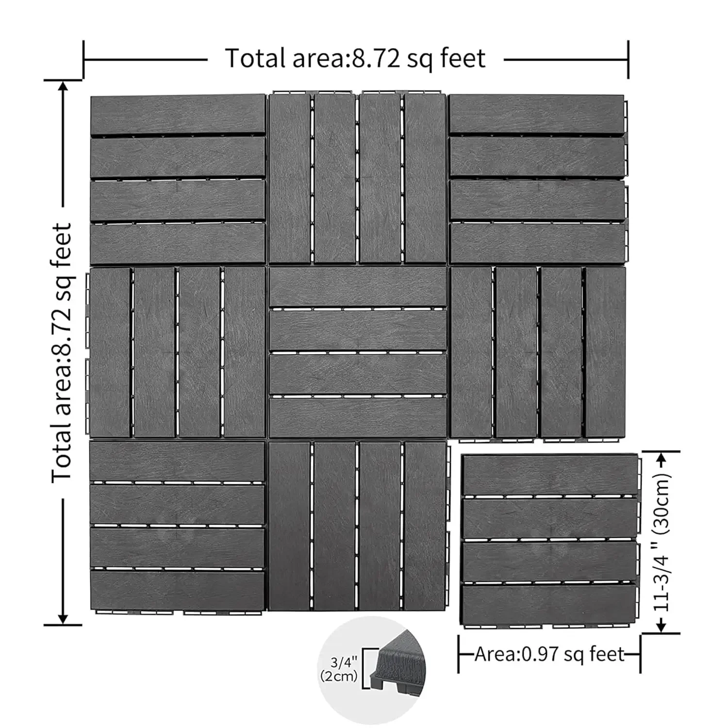 Plastic Interlocking Floor Tiles, Patio Flooring Outdoor Waterproof, Patio Deck Tile Floor For Backyard Garden Poolish Pathway,