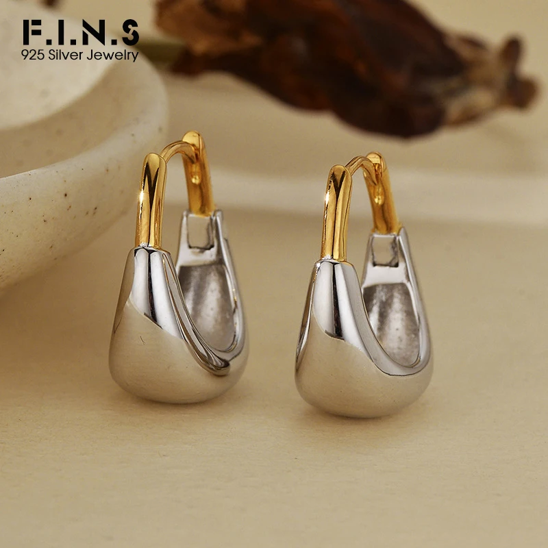 

F.I.N.S, разделение цветов, стерлинговое серебро S925, гладкая пряжка для ушей, геометрические серьги-кольца для пирсинга, минималистичные ювелирные изделия, подарки