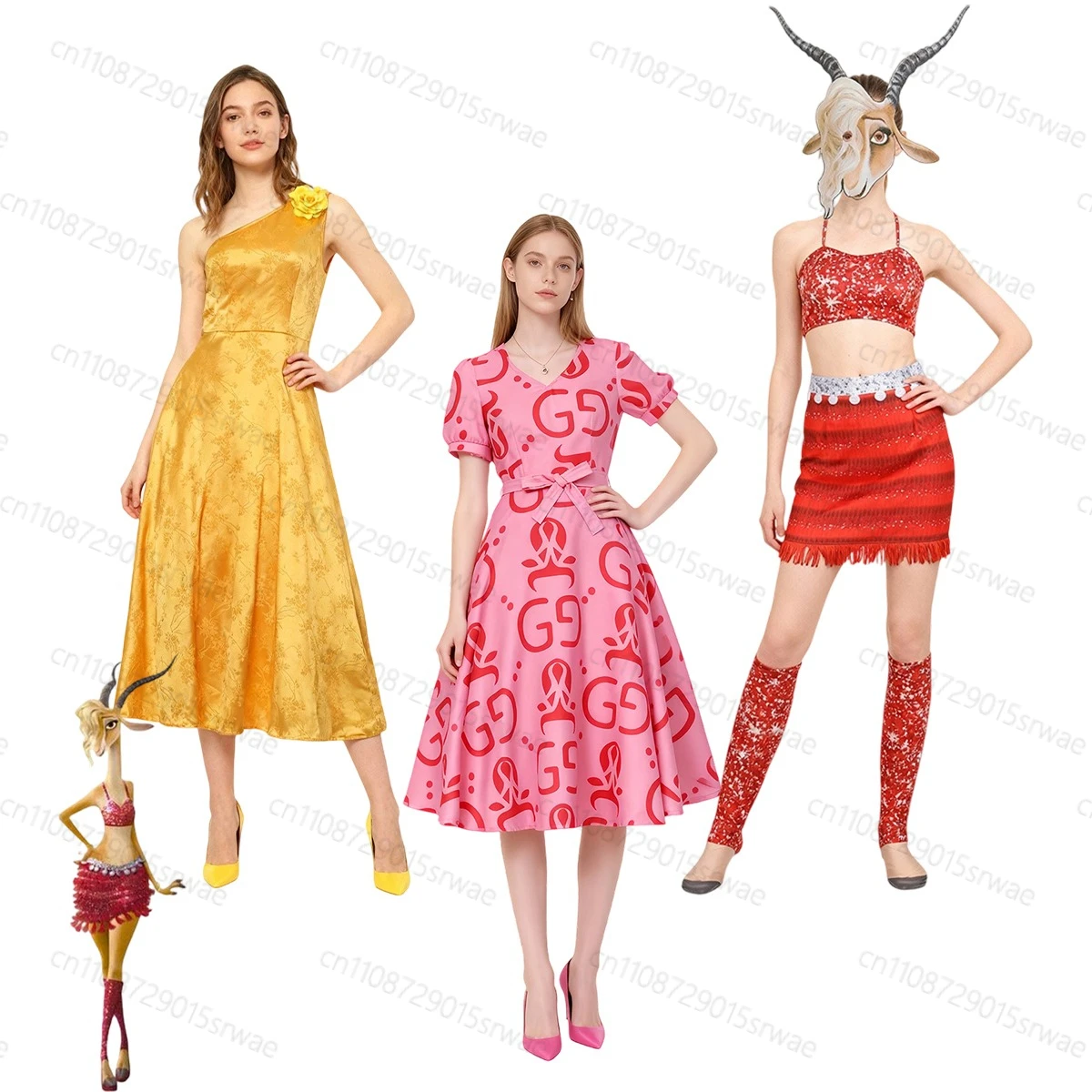 

Anime Cartoon Cosplay Costume Crazy Animals City 2 Kids Adult Evening Gown Yellow Pink Dress Red Fringe Dance Dress