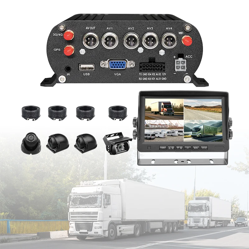 Truck 4G GPS Wifi Mdvr Kits 4PCS  1080P Aviation AHD Camera 7Inch IPS Car Monitor 4CH HDD Hard Disk Mobile Dvr Security System