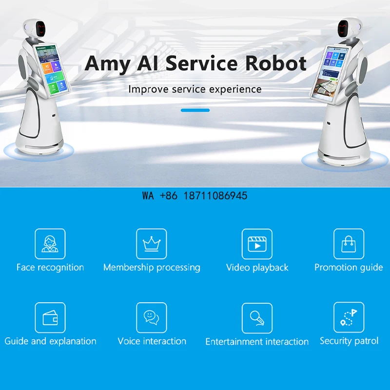 Premium AI Service Reception Greeting Robot Intelligent Voice Interaction 21.5 Inch Screen Autonomous Obstacle Avoidance