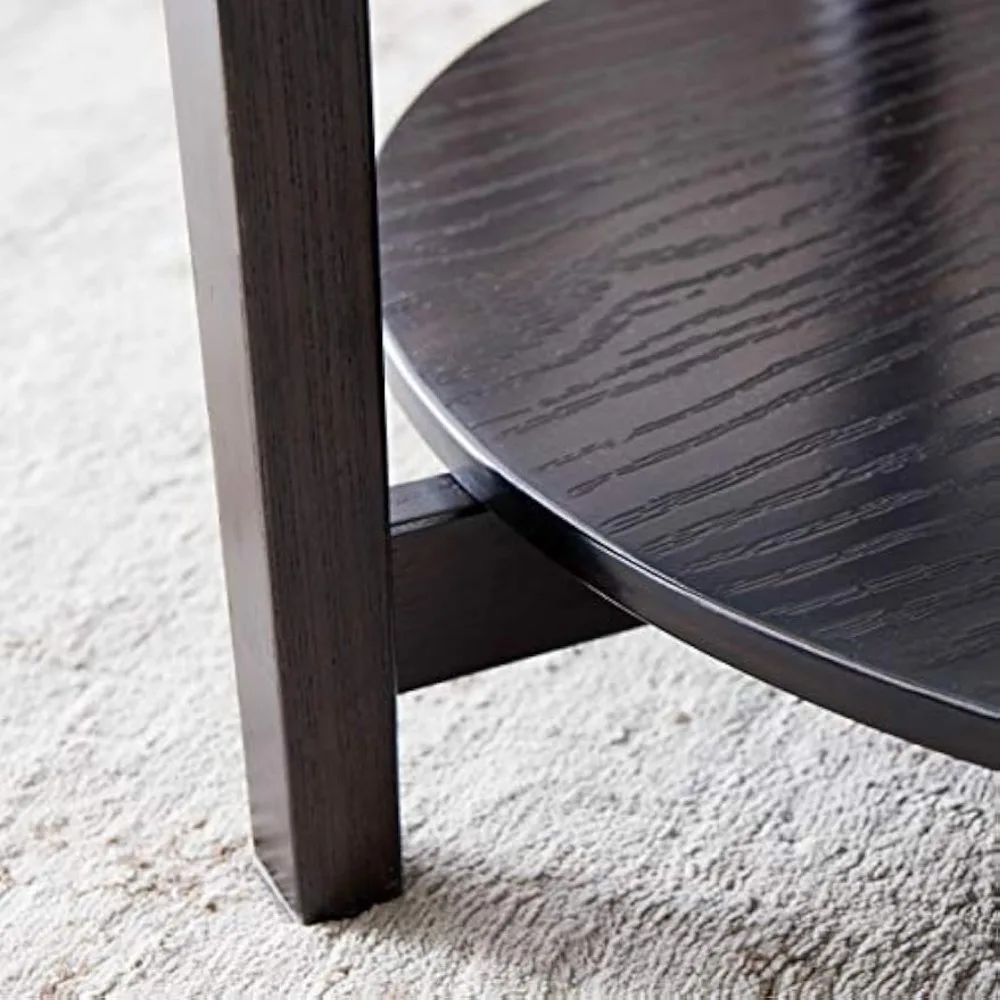 Modern Solid Wood Round Coffee Table with Tempered Glass Top,36 Inch Round Sofa Table for Living Room