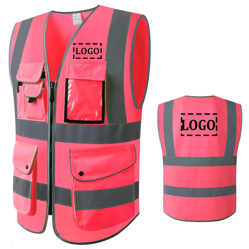 Logo Custom Construction Safety Vest Reflective Work Men Hi Vis Vest With Reflective Stripe Pink Safety Vest Safety Clothing