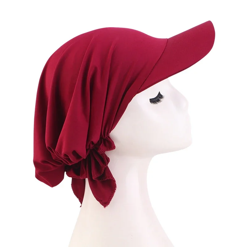 

Muslim Hijab Women Wide Brim Cap Pre-Tied Sun Visor Turban Solid Color Baseball Caps Headscarf Head Wrap Bandanas Hat Turbante