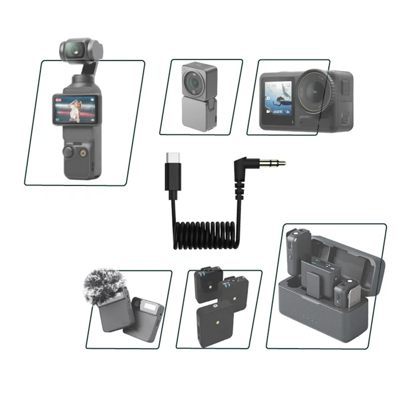 AED7-كابل صوت من النوع C إلى 3.5 ملم لـ DJI OSMO Action 5 PRO/2/3/4 /5 جيب الكاميرا 3 ميكروفون محول ميكروفون الصوت