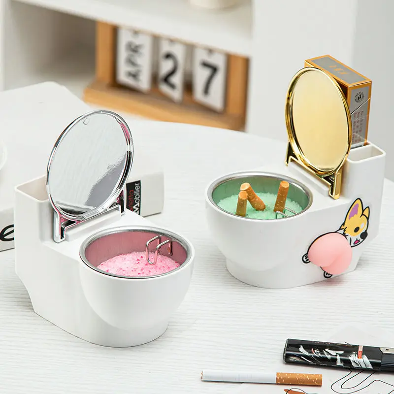 

Cartoon wall-mounted ashtray toilet with lid removable funny office countertop toilet bathroom dual-purpose storage