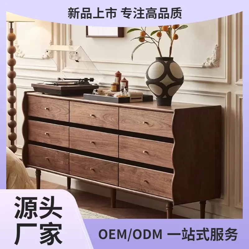 for Black Walnut Solid Wood Nine Drawer Cabinet Log Retro Style Dining Sideboard Large Storage Corner Unit Living Room Chest