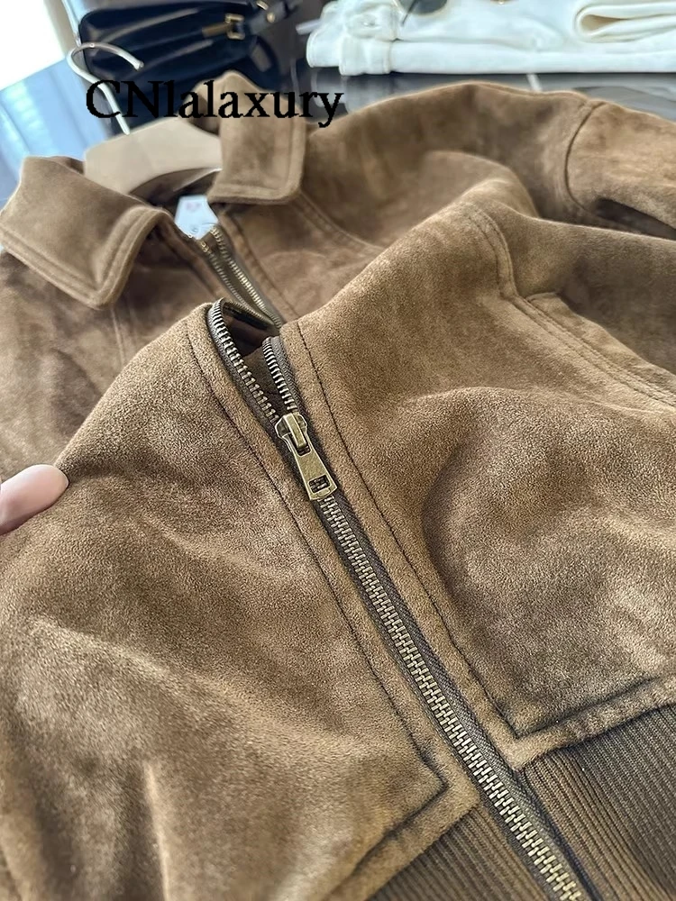 Women's Suede Leather Moto Jacket - Relaxed Fit Spring Coat