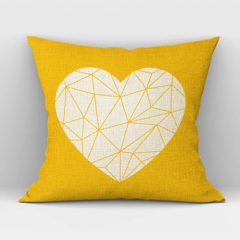 F&G Geometric Yellow Style Decoration Pillow Case LOVE HOME Graphics Car Seat Home Decor Cushion Cover Linen Throw Pillowcase