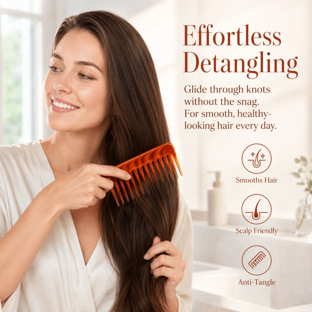 3PCS Portable Large Size Wide Tooth Comb Retro Style No Handle Detangling Comb Amber Hair Styling Comb For Wet Hair