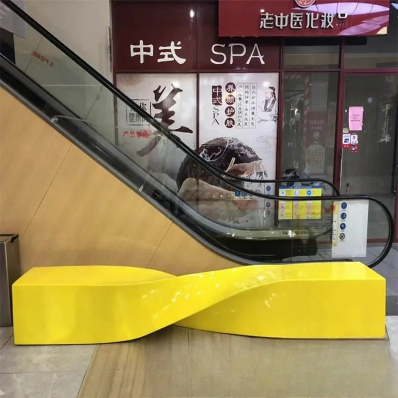 

Twist bench, shopping mall escalator area, waiting chair, creative bench, bench, yellow car paint, glossy matte chair