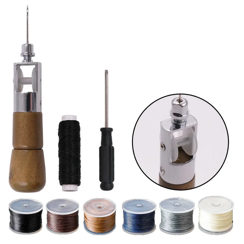 Leather Sewing Awl Thread Craft Tools Sewing Machine Speedy Lock Stitcher Thread Needles Set DIY Shoemaker Canvas Repair Tools