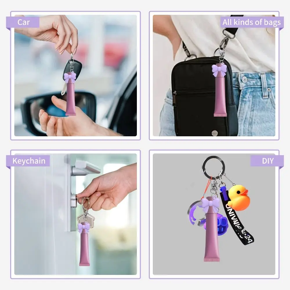 Silicone Lip Balm Holder Bowknot with Keyring Lipgloss Sleeve Flexible Colorful Keychain Lip Gloss Cap for Summer Fridays view 5