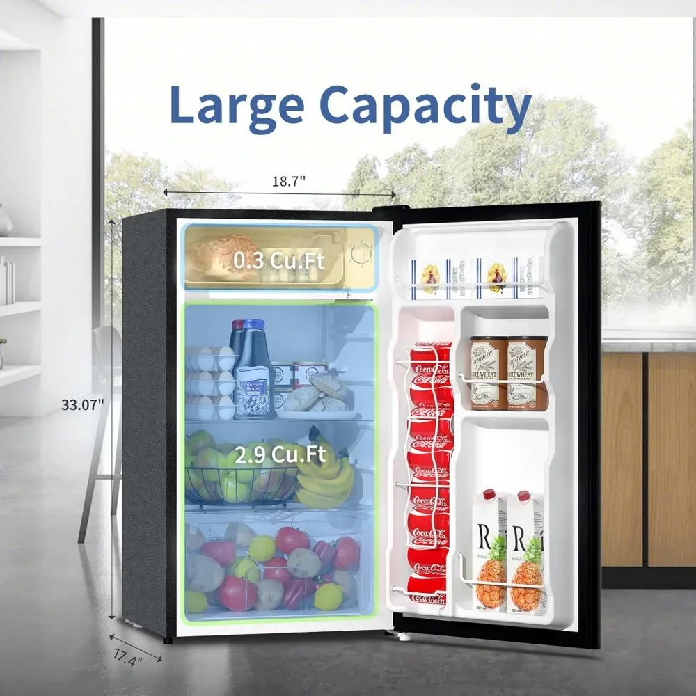 2025 NOVO BANGSON Mini Geladeira com Freezer, 3,2 Cu.Ft, Geladeira Pequena de Porta Única, Eficiente em Energia, Baixo Ruído