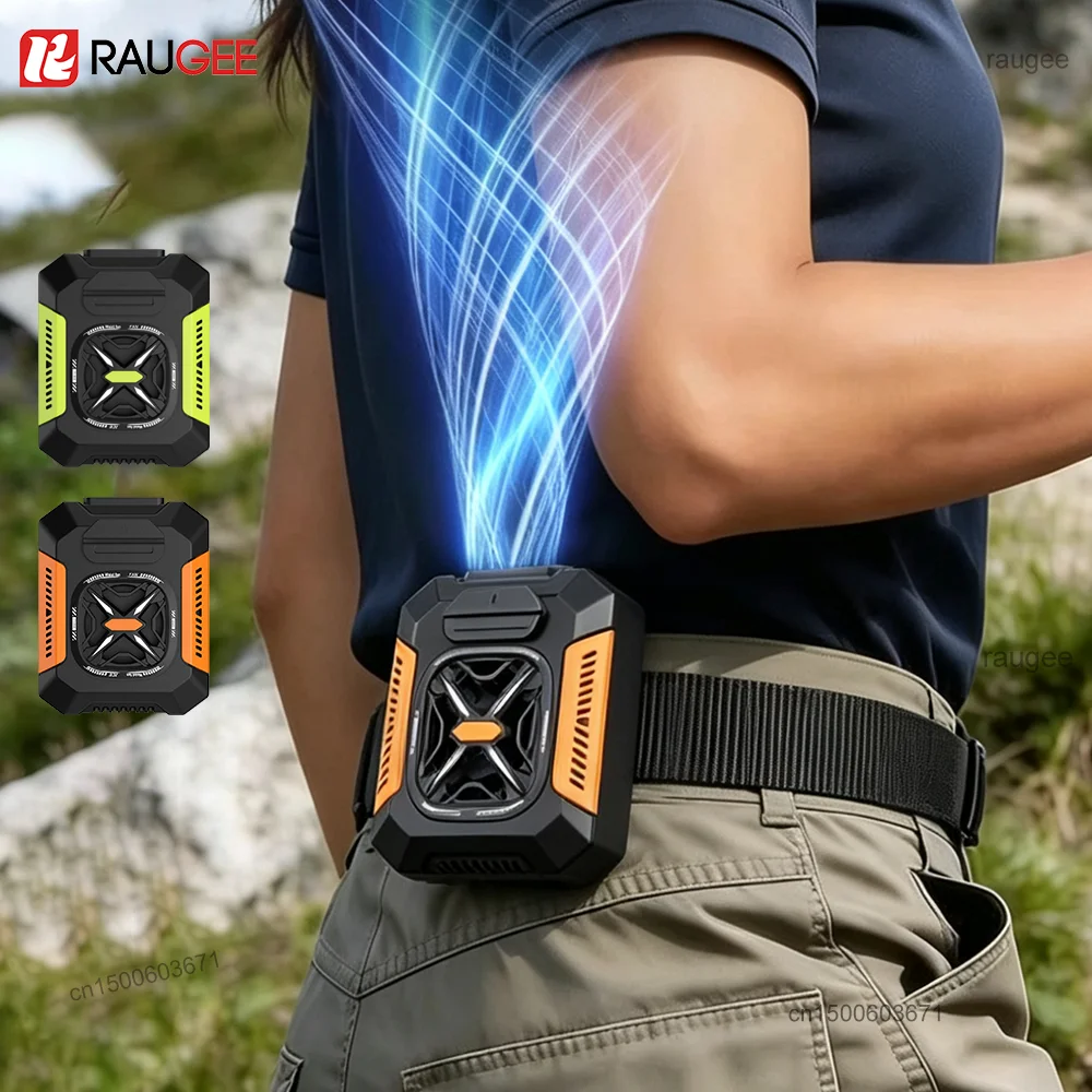 5000mAh Waist Clip Fan Portable USB Rechargeable Fan Small Outdoor Work Camping Waist Fan Air Cooler with Power Bank LED Light