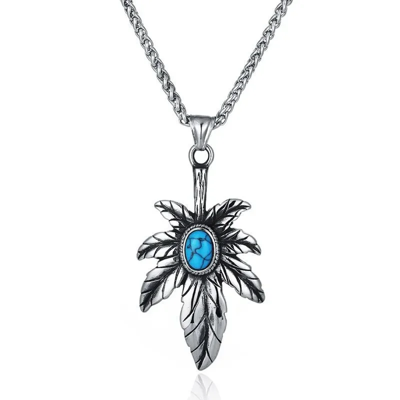 3D Exquisite Leaves Necklace Stainless Steel Maple Leaf turquoise Fashion Pendant Necklace for men women Jewelry Gift