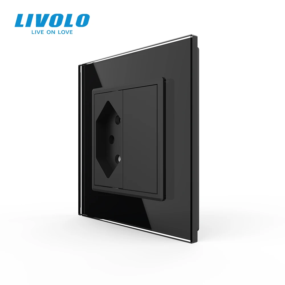 Livolo Switzerland Power Socket, Crystal Glass Panel, AC110~250V 13A Double Wall Outlets C7C2CH-11/12