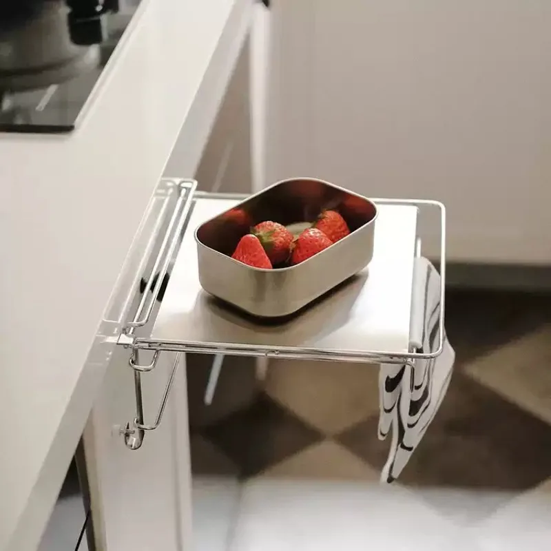 Foldable Stainless Steel Rack,Cabinet Door Hanging Shelf,Kitchen Tabletop Storage Organizer,Layered Item Sorting Rack