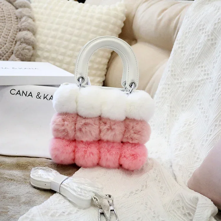 

Girl foreign style real Rex rabbit hair plush bag portable shoulder messenger bag