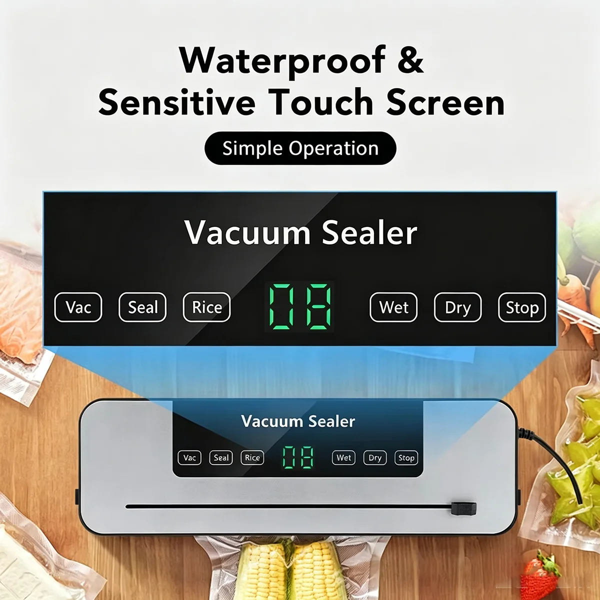 Food Vacuum Sealer Machine Dry Wet Automatic Vacuum Packaging Machine with Built in Cutter Touch Button Food Storage Sealer
