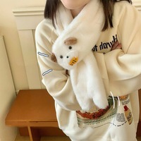 Soft Warm Finger Gloves Bear Earmuff Scarf Hanging Rope Thickened Winter Earflap Windproof Eat Fish Scarf Glove Set Skiing
