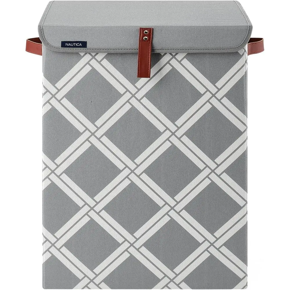 

Collapsible Laundry Hamper with Lid, Grey Woven Storage Basket for Home Organization